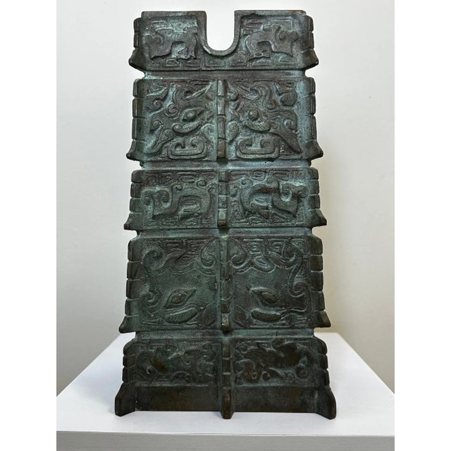 Early 20th Century Small Chinese Bronze Patina Lamp Base Sculpture With Verdigris Patina For Sale - Image 11 of 11