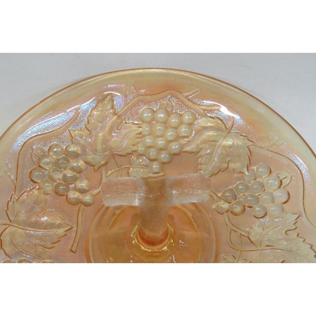 Orange Early 20th Century Imperial Glass Harvest Grape and Leaf Marigold Carnival Glass Handled Tray For Sale - Image 8 of 17