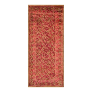 1860s Red Floral English Axminster Rug 3' X 6'10" Handknotted Wool Carpet For Sale