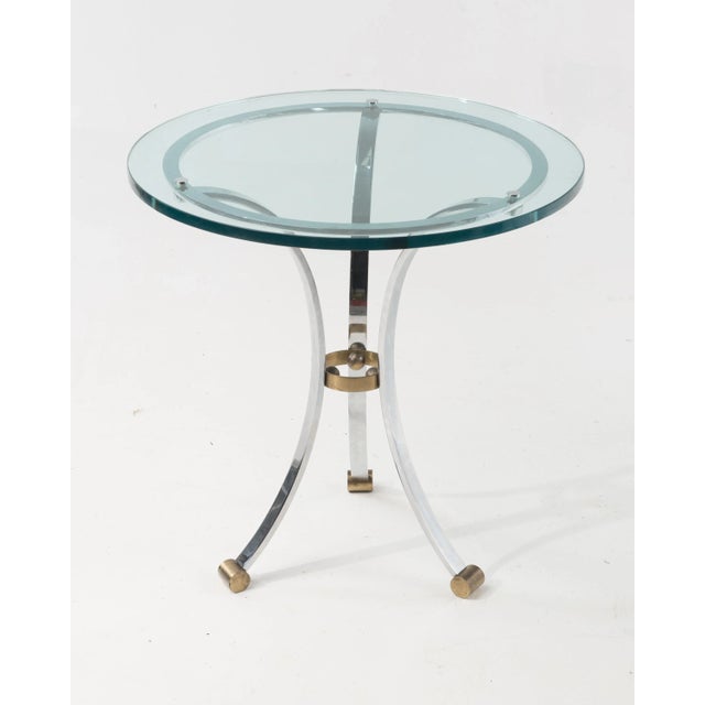 Hollywood Regency 1970s French Hollywood Regency Polished Chrome Brass and Glass Round Side Table Attributed to Maison Janson For Sale - Image 3 of 11