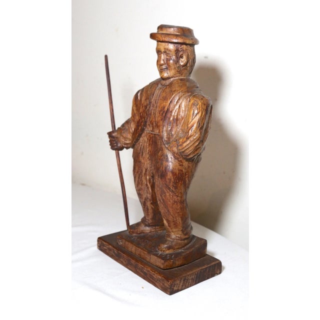 Antique 1751 Folk Art Hand Carved Wood Figural Jaeger Man Sculpture Statue For Sale - Image 4 of 12
