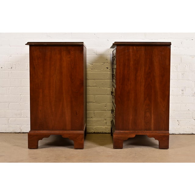 Late 20th Century Stickley Georgian Solid Cherry Wood Bedside Chests, Pair For Sale - Image 10 of 13