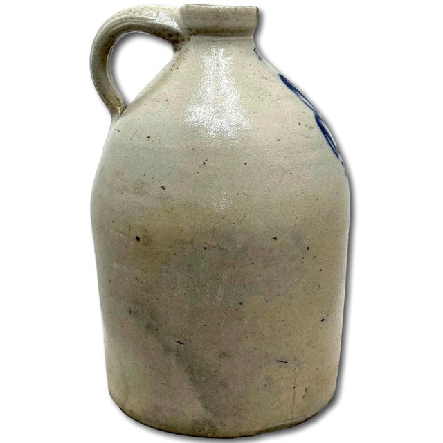Very Nice Blue Color Hand Decorated Antique American 2 Gallon Size Stoneware Jug - Circa 1870s For Sale - Image 12 of 18