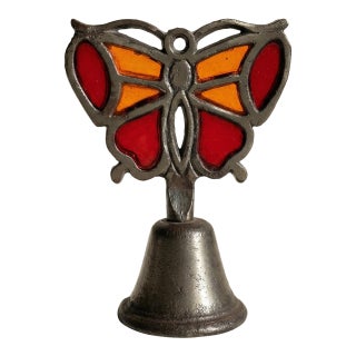 Stained Glass and Brass Butterfly Bell For Sale