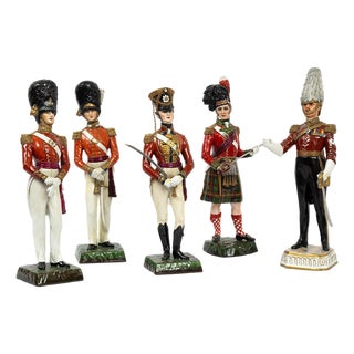 Antique 20th Century Soldiers in Polychrome Capodimonte Porcelain, Naples, Set of 5 For Sale