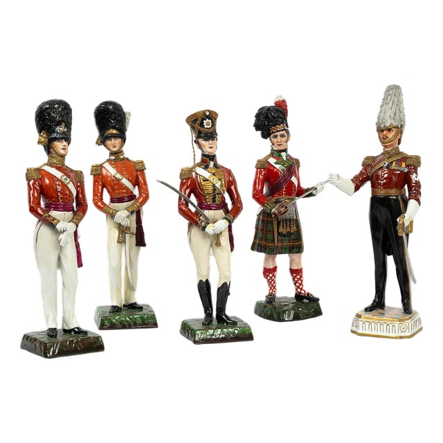 Antique 20th Century Soldiers in Polychrome Capodimonte Porcelain, Naples, Set of 5 For Sale