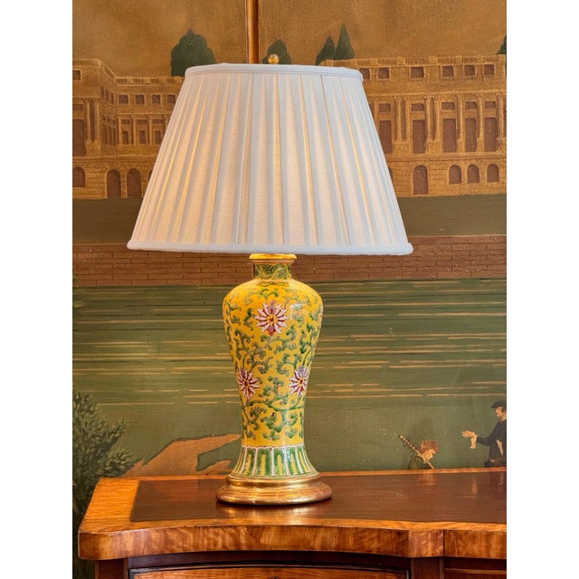 Wood 18th Century Chinese Hand Painted Ceramic Vase Lamp With Water Gilt Base For Sale - Image 7 of 9