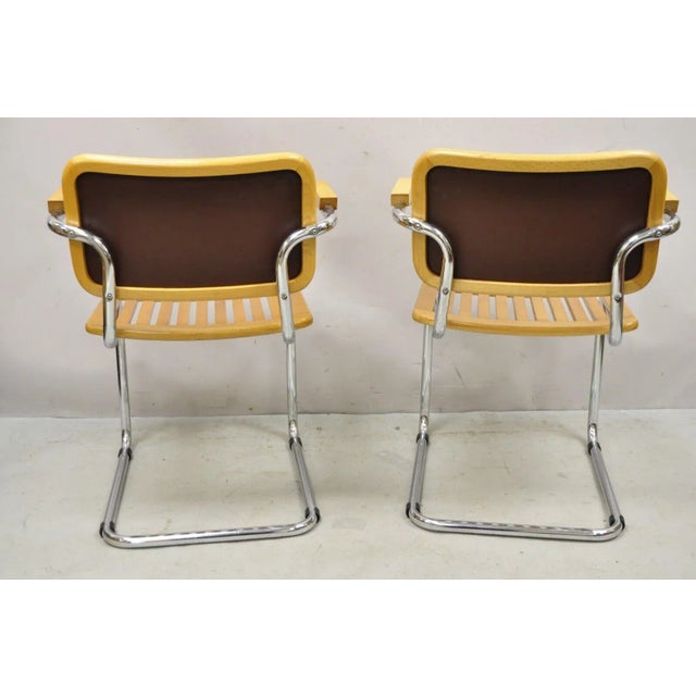Marcel Breuer Cesca Chair Cantilever Chrome Frame Wood Seat - a Pair For Sale - Image 10 of 11