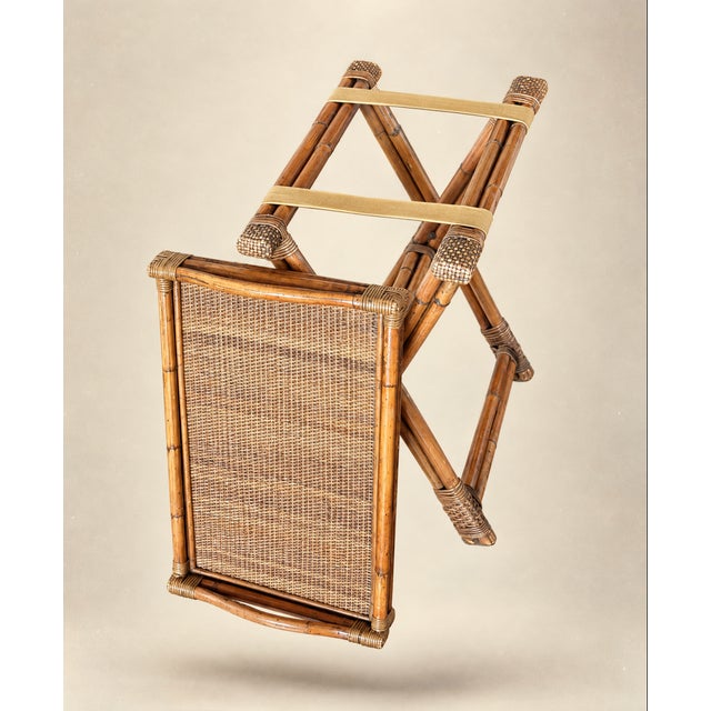 Vintage Bamboo Wicker Rattan Serving Tray With Folding Stand For Sale - Image 10 of 12