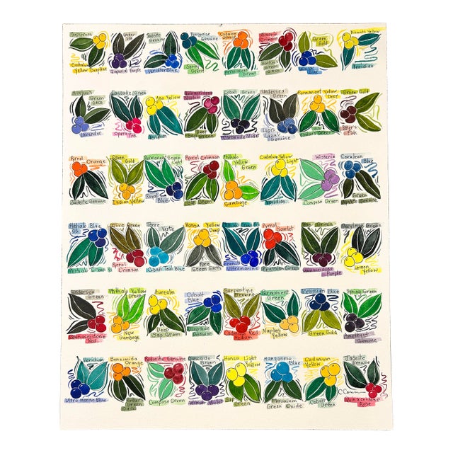 Original Watercolor Ink and Wash Painting of “Color Chart in Berries” For Sale