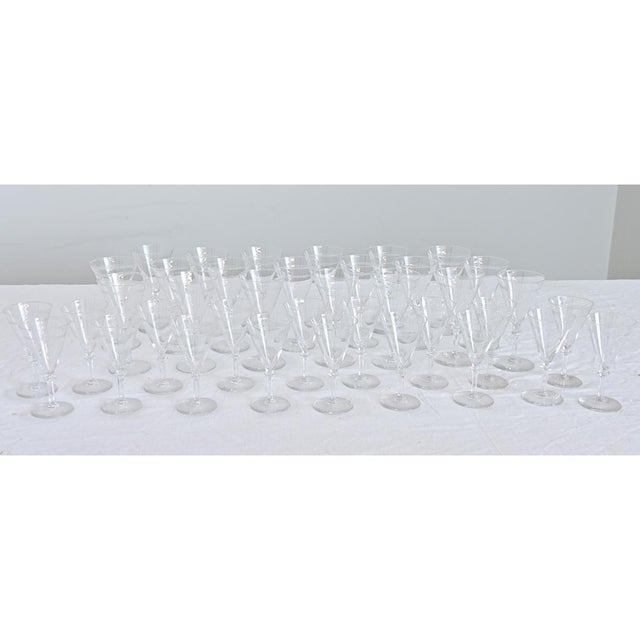 Belgian vintage set of thirty-eight (38) stemware glasses in two sizes: a short capacity for cordials or sherry (18...