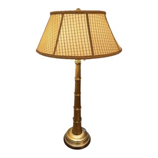 Vintage Frederick Cooper Torchère-Style Brass Table Lamp With Original Shade For Sale