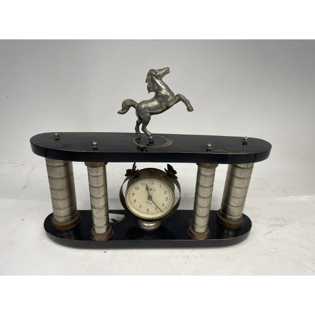 Black Art Nouveau Horse Clock, 1920s For Sale - Image 8 of 11