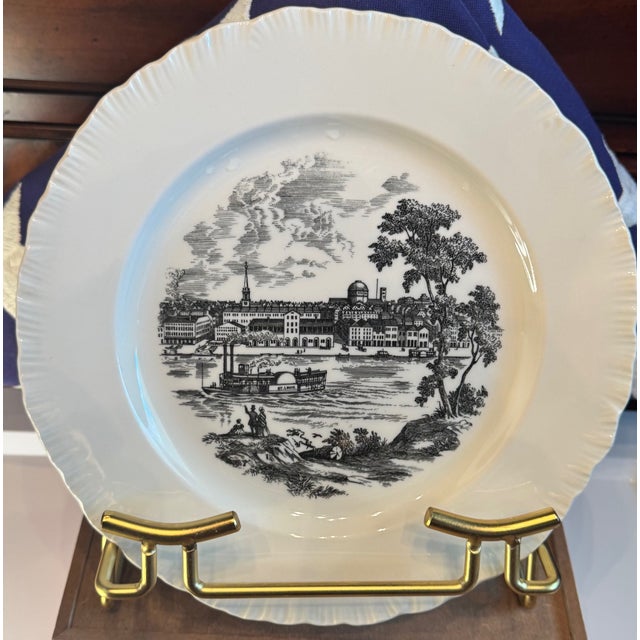 A refined Wedgwood transferware plate capturing the historic St. Louis riverfront—an elegant expression of American...