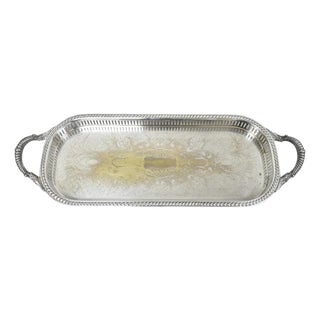 Vintage Amston Victorian Silver Plated Narrow Bar Tray Serving Platter For Sale
