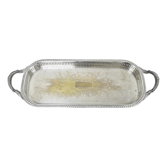 Vintage Amston Victorian Silver Plated Narrow Bar Tray Serving Platter For Sale