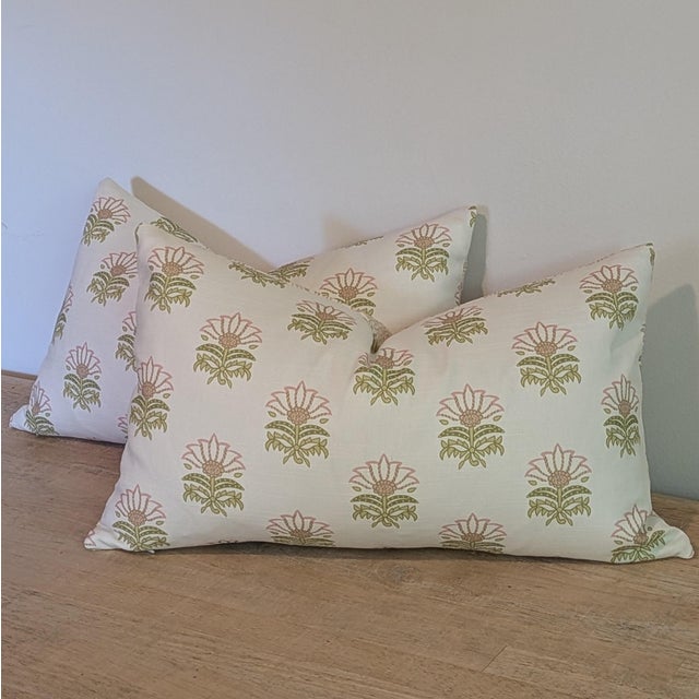 Thibaut Anna French Millford Lumbar Pillows in Pink & Green For Sale - Image 4 of 8