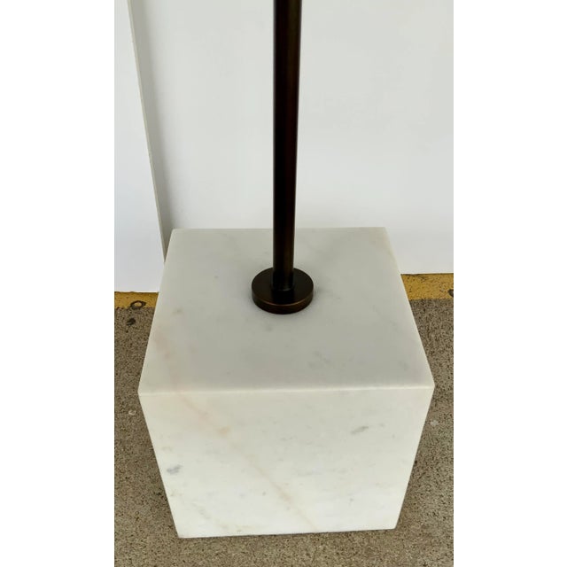 Original Retail $2697, stylish Arteriors Modern White Marble and Bronze Finished Nuri Floor Lamp, pivoting head, showroom...