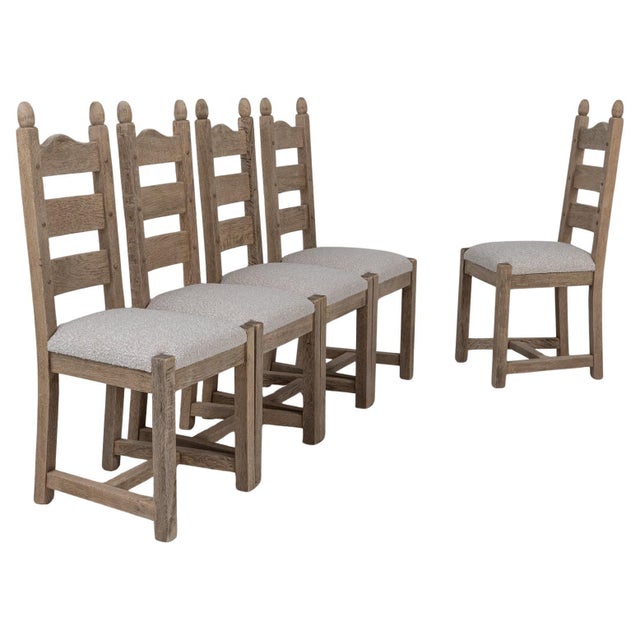 20th Century Belgian Upholstered Oak Ladderback Oak Dining Chairs - Set of 5 For Sale - Image 15 of 18