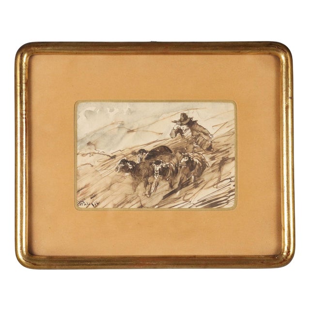 Filippo Palizzi, Scene with Horses, Ink on Paper, Framed For Sale