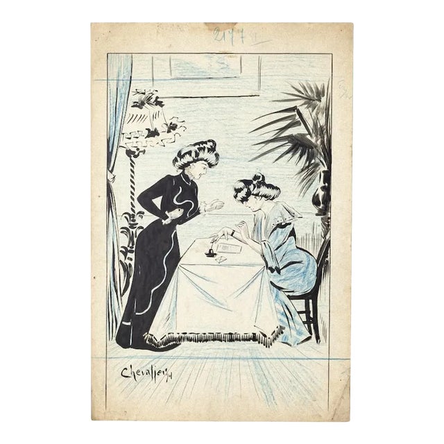 Letter - Original Drawing by Chevalier - 1901 1901 For Sale