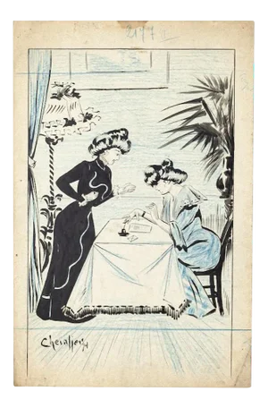 Letter - Original Drawing by Chevalier - 1901 1901