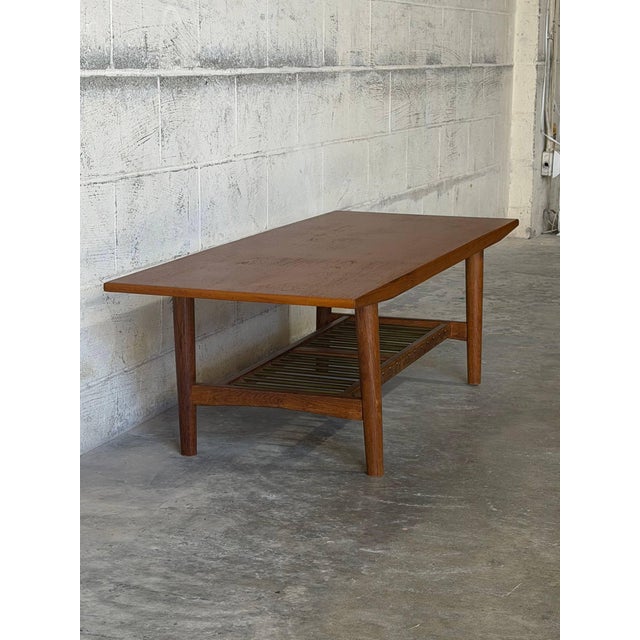 Wood Solid Teak Rectangular Coffee Table With Slatted Magazine Shelf Danish Mid-Century Modern 1960s For Sale - Image 7 of 8