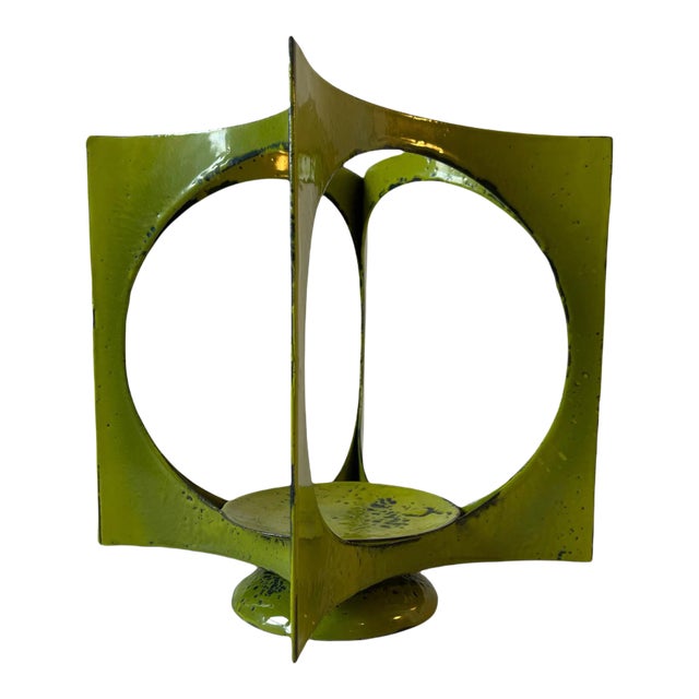 Mid-Century Modern Hanova of Pasadena Green Enameled Abstract Metal Candle Holder For Sale