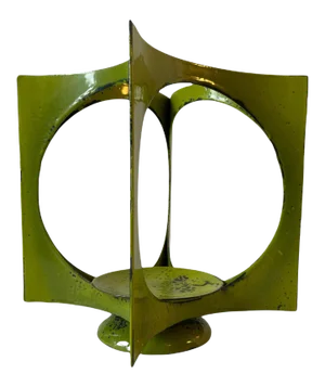 Mid-Century Modern Hanova of Pasadena Green Enameled Abstract Metal Candle Holder