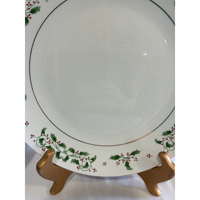 White Vintage Holly Berry Christmas Porcelain Dinner Plates, Set of 24 For Sale - Image 8 of 12