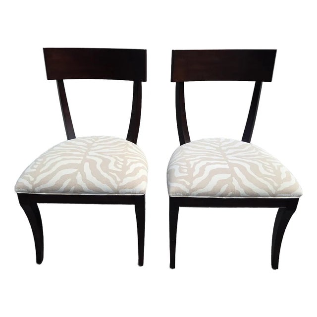 Pair of Ethan Allen Hathaway Klismos Dining Side Chairs Zebra Print French Regency 1990s For Sale