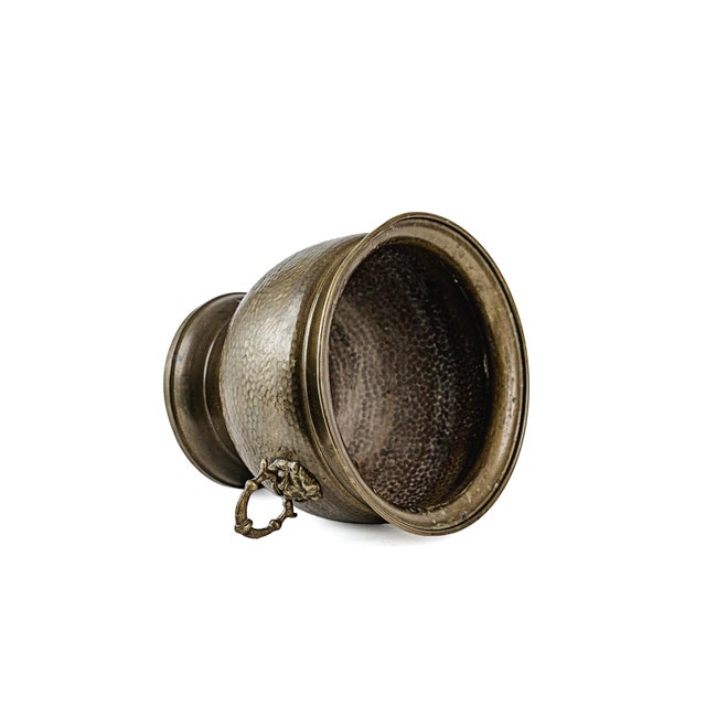 Metal Vintage Hammered Brass Hollywood Regency Cachepot Planter For Sale - Image 7 of 13