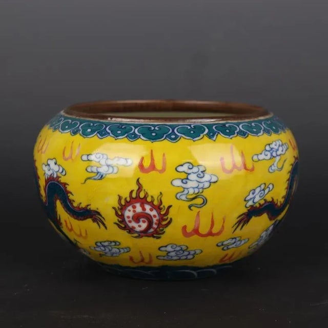 Art Deco Chinese Vintage Ceramic Pot,Old Porcelain Factory Blue and White Famille Verte Porcelain Brush Washer Hand Painted Cloud Dragon Pattern For Sale - Image 3 of 6