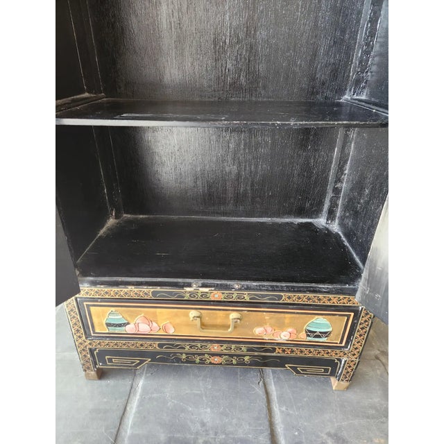 Gold 1950s Chinoiserie Hand Painted Elegant Gold Leaf Chinese Cabinet For Sale - Image 8 of 12