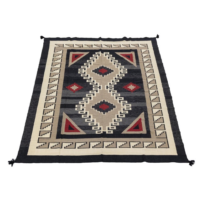 2020s Handmade Southwestern Modern Navajo Wool Area Rug in Charcoal, Slate, and Red For Sale - Image 5 of 8