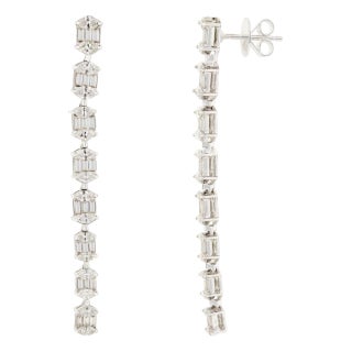 Certified 2.84ct Baguette & Marquise Diamond Linear Drop Earrings in 14k Gold- A Pair For Sale