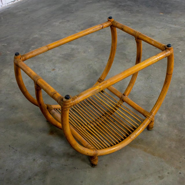 Mid-20th Century MCM Coastal Style Side or End Table With Bent Rattan Base and Rectangle Glass Top For Sale - Image 16 of 18
