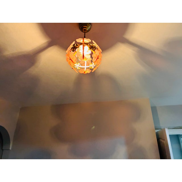 1970s Mid-Century Modern Style Hand-Painted Salmon Pink Glass Floral Globe Chandelier⁠ For Sale - Image 17 of 17