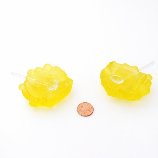 1980s French Daum Mimosa Salt Cellars With Chrystal Spoons Original Box - Set of 2 For Sale - Image 9 of 10