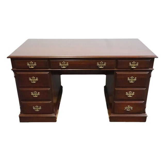 Traditional Pennsylvania House Solid Cherry Traditional Style 54" Double Pedestal Office Writing Desk 12-1303 For Sale - Image 3 of 13