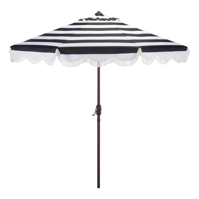 Lucerna 9 Ft Crank Umbrella, Black Stripe/Brown Pole For Sale