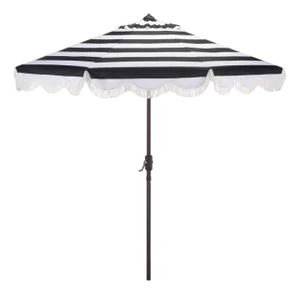Lucerna 9 Ft Crank Umbrella, Black Stripe/Brown Pole