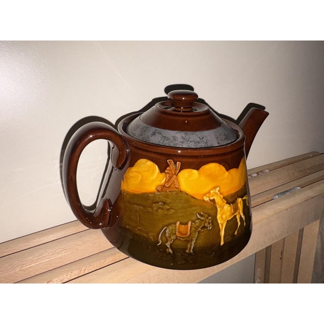 Brown Ceramic Teapot with Don Quixote and Sancho Panza from Royal Doulton Kingsware, England, 1950 For Sale - Image 8 of 11