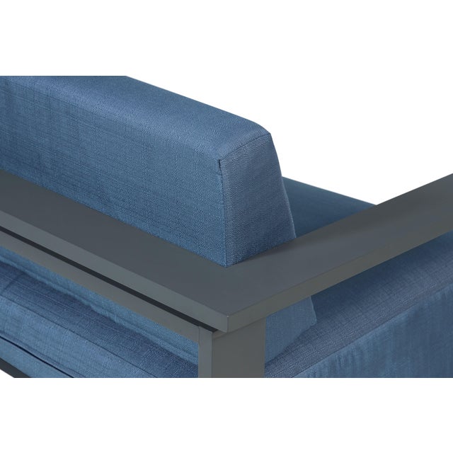 Sardinia Aluminum Frame Outdoor 74" Love Seat / Sofa - Blue Cushions For Sale - Image 4 of 14