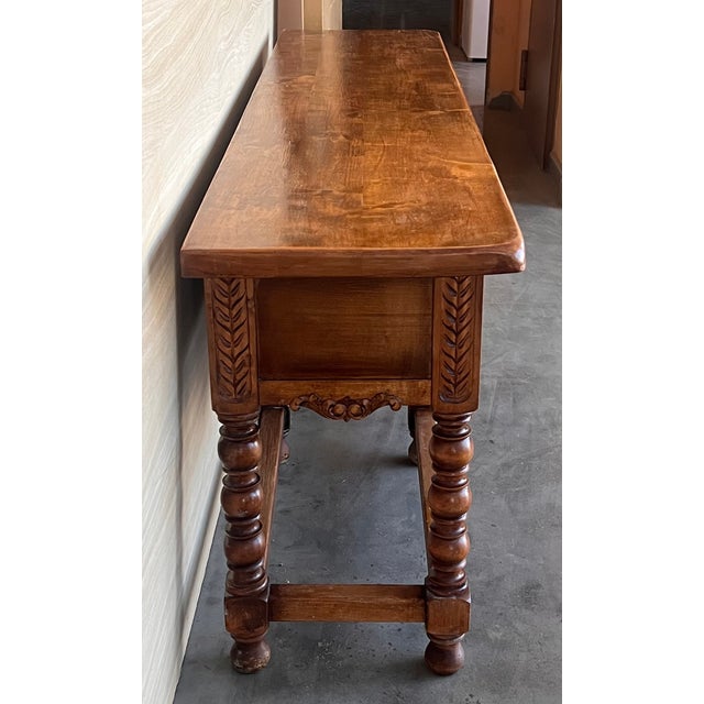 Early 20th Large Carved Walnut Console Table With Two Drawers For Sale - Image 9 of 10
