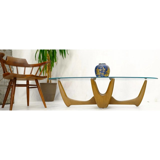 Large Oval Glass Top Solid Carved Wood Coffee Table For Sale - Image 6 of 11