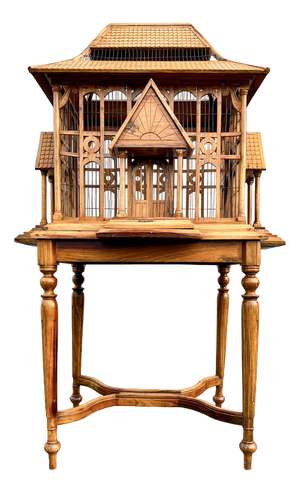 Large Wooden Bird Cage on Stand, 1900s