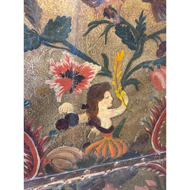 Mid 19th Century Antique 19th Century Painted Leather Folding Screen For Sale - Image 5 of 18