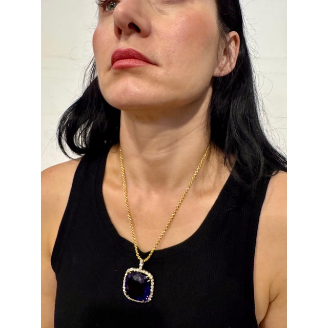 110Ct Cushion Amethyst & 5 Ct Diamond Pendant Necklace 14 K Yellow Gold + Chain For Sale - Image 13 of 18