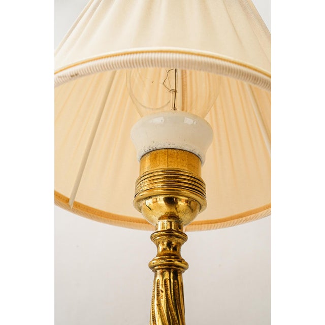 Antique Brass Table Lamp with Fabric Shade, 1890s For Sale - Image 10 of 16